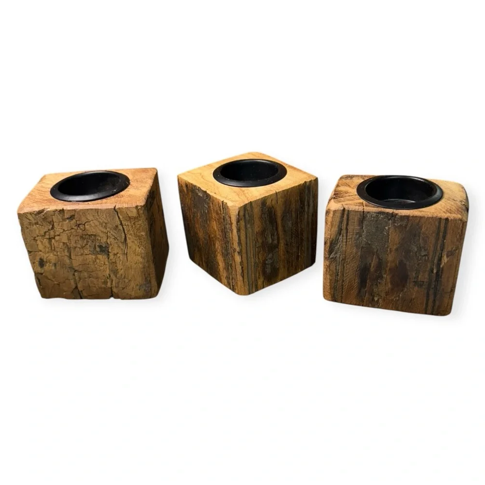 Rustic Wooden Candle Holders -‎ Set of 3